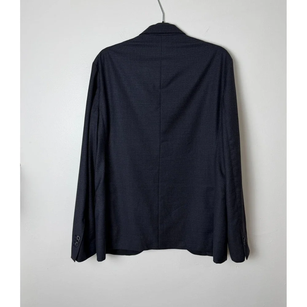 Massimo Dutti Wool Blazer Size 46 Navy Blue Glen Check Italian Sport Coat Jacket